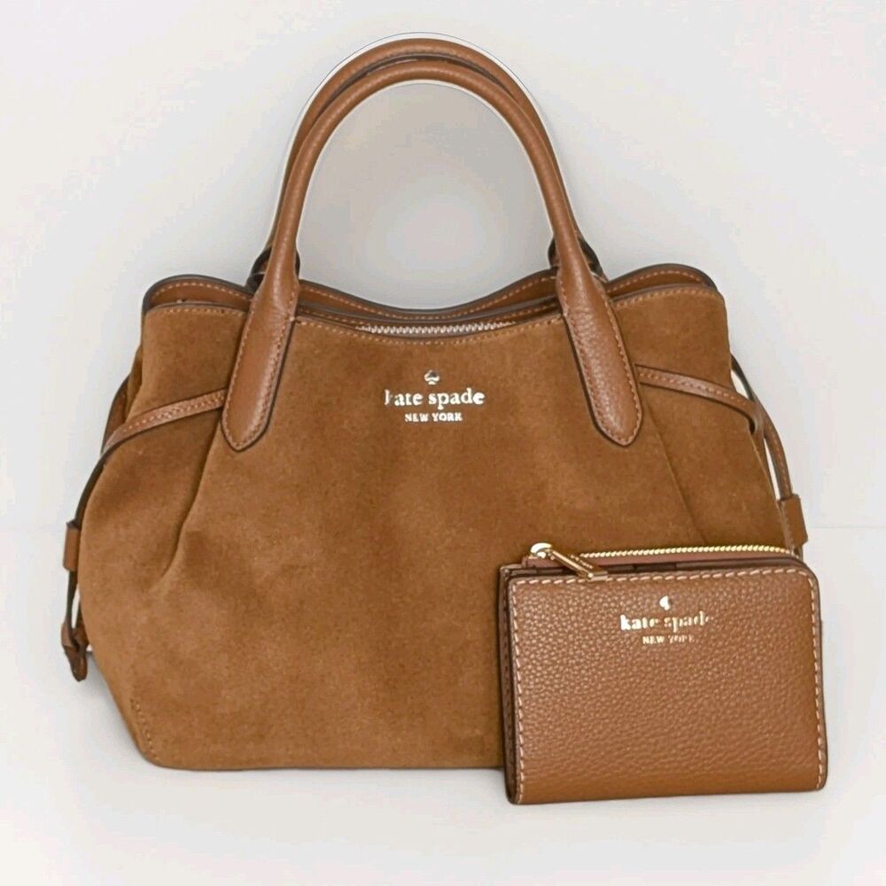 KATE SPADE 🤎 Dumpling Satchel Shoulder Bag & Wallet Small Warm Ginger Suede NWT
